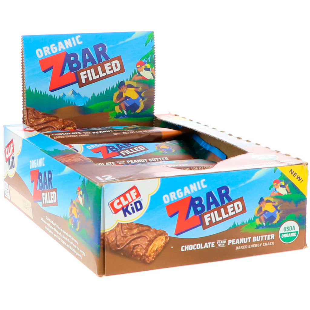 Clif Bar Clif Kid  ZBar Filled Chocolate Filled with Peanut Butter 12 Bars 1.06 oz (30 g) Each