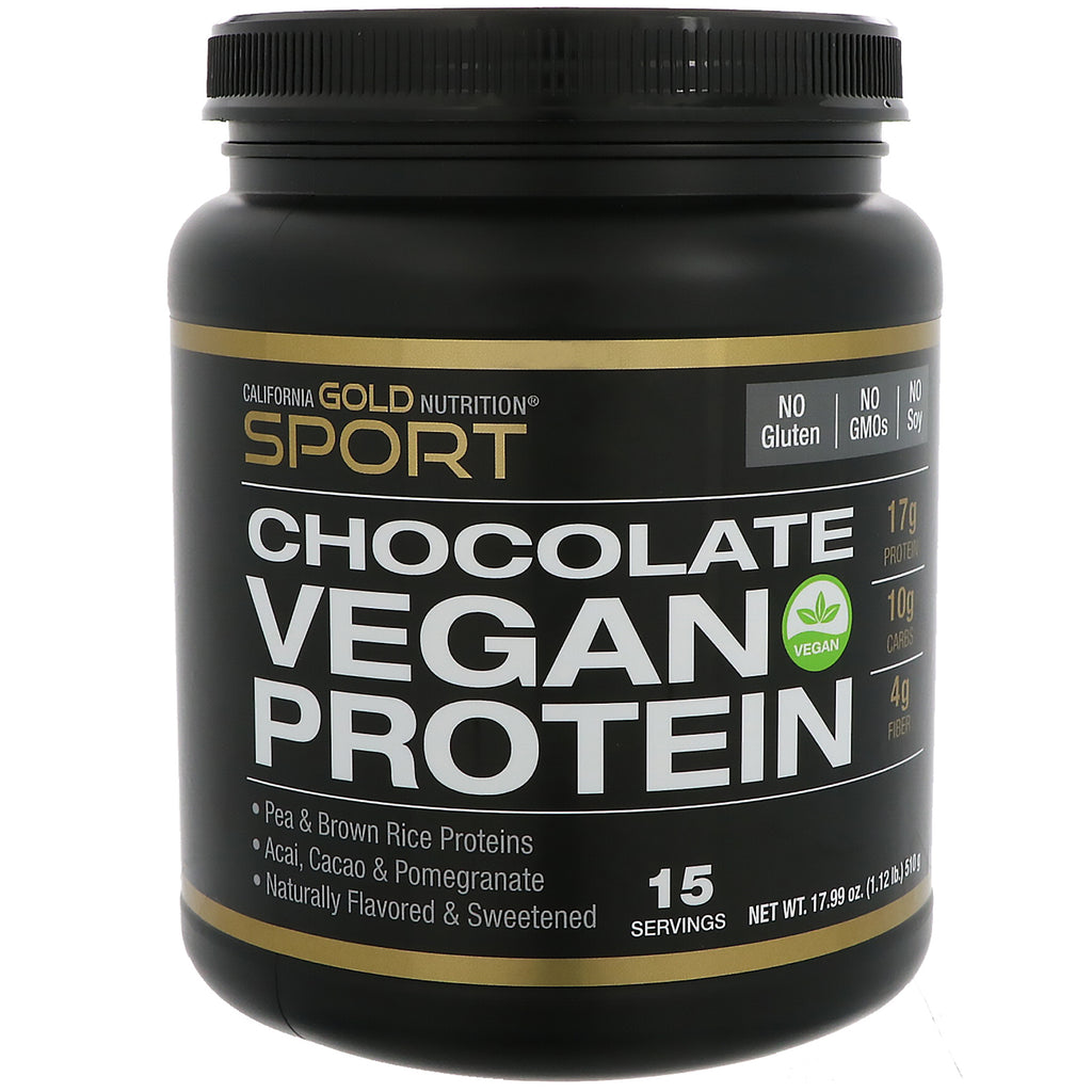 California Gold Nutrition, Proteína vegana con granada, acai y un toque de chocolate, sin soja, 510 g (17,99 oz)