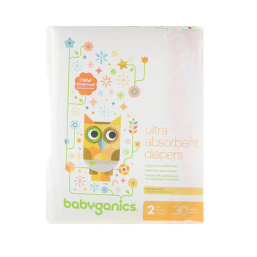 BabyGanics, Ultra Absorbent Diapers, Size 2, 12-18 lbs (5-8 kg), 30 Diapers