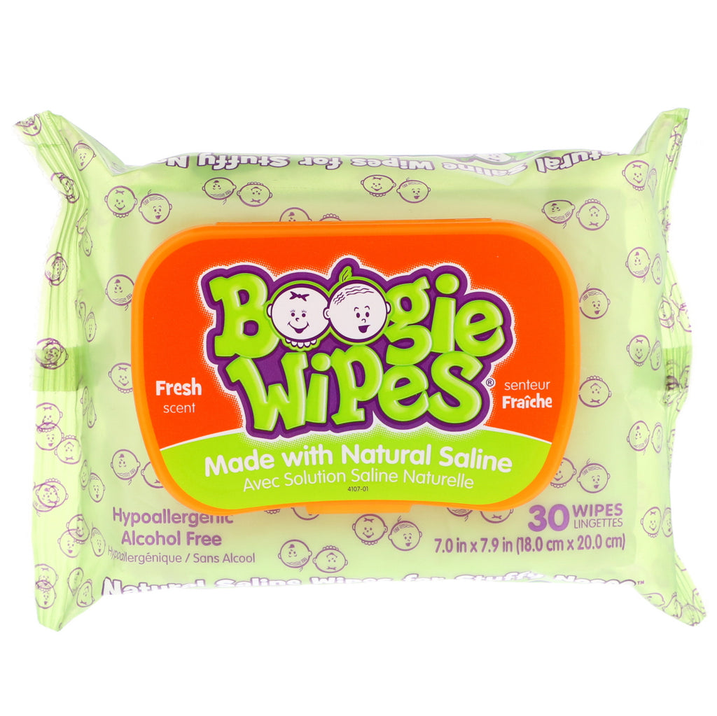 Boogie Wipes Natural Saline Wipes för täppt näsa Fresh Scent 30 Wipes