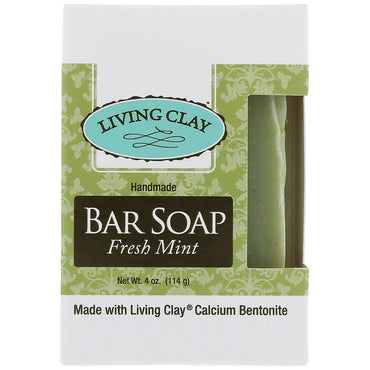Living Clay, barra de jabón hecha a mano, menta fresca, 4 oz (114 g)