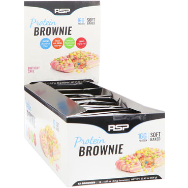 Bolo de aniversário de brownie de proteína RSP Nutrition 12 brownies 53 g (1,87 onças) cada