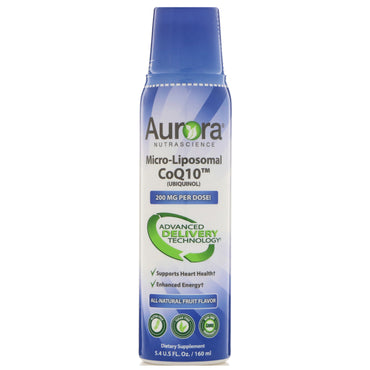 Aurora Nutrascience, Micro-Liposomal CoQ10, helt naturlig fruktsmak, 250 mg, 5,4 fl oz (160 ml)