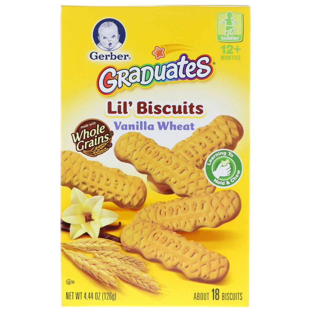 Gerber Graduates Lil' Biscuits Vanilla Pszenica Dla małych dzieci 12+ miesięcy Około 18 ciastek 126 g