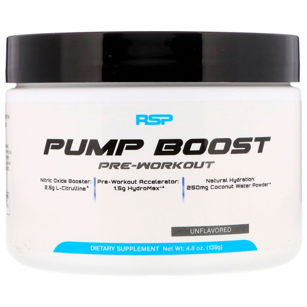 RSP Nutrition, Pump Boost pre-allenamento, non aromatizzato, 4,8 once (138 g)