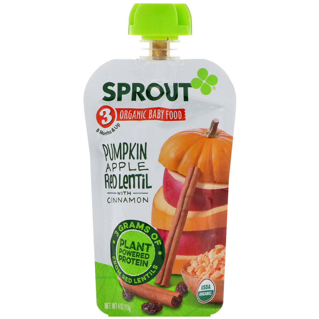 Sprout מזון לתינוקות שלב 3 דלעת תפוח עדשים אדומות עם קינמון 4 אונקיות (113 גרם)