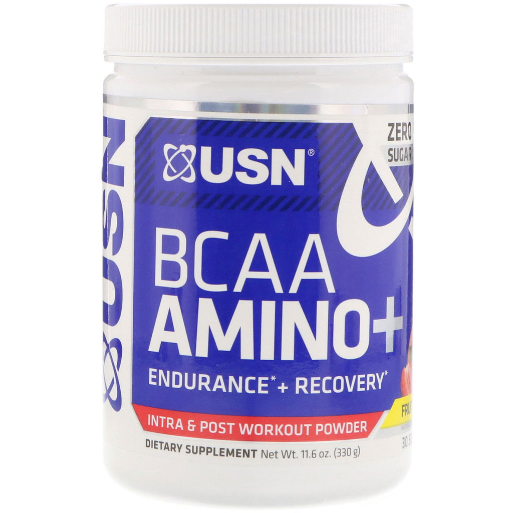 USN, BCAA Aminos Plus, น้ำพันช์ผลไม้, 11.6 ออนซ์ (330 กรัม)