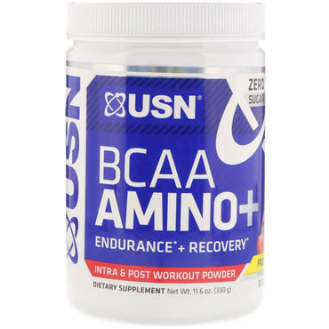 USN, BCAA Aminos Plus, frugtpunch, 11,6 oz (330 g)