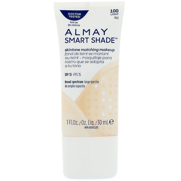 Almay, Smart Shade, Maquillaje que combina con el tono de piel, SPF 15, 100 claro, 30 ml (1 oz. líq.)