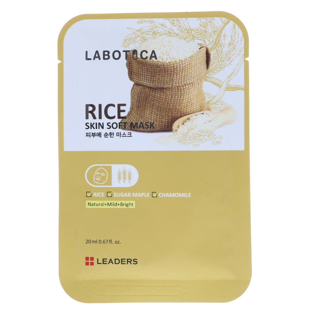 Leaders, Labotica, Mascarilla suave para piel de arroz, 1 mascarilla, 20 ml