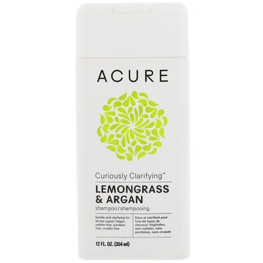 Șampon Acure, Curiously Clarifying, Lemongrass și Argan, 12 fl oz (354 ml)