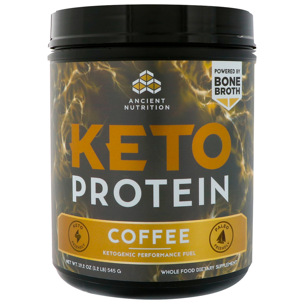 Dr. Axe / Ancient Nutrition, Keto Protein, Ketogenic Performance Fuel, กาแฟ, 19.2 ออนซ์ (545 ก.)