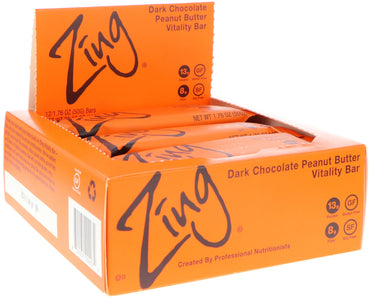 Zing Bars, Barra de Vitalidade, Manteiga de Amendoim com Chocolate Amargo, 12 Barras, 50 g (1,76 oz) Cada
