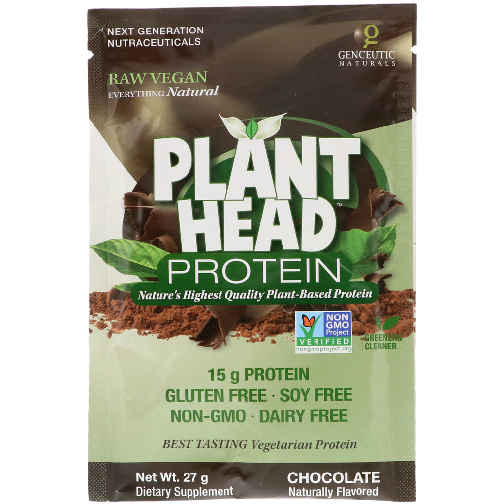 Genceutic Naturals, Plant Head Protein, Chocolate, 27 g