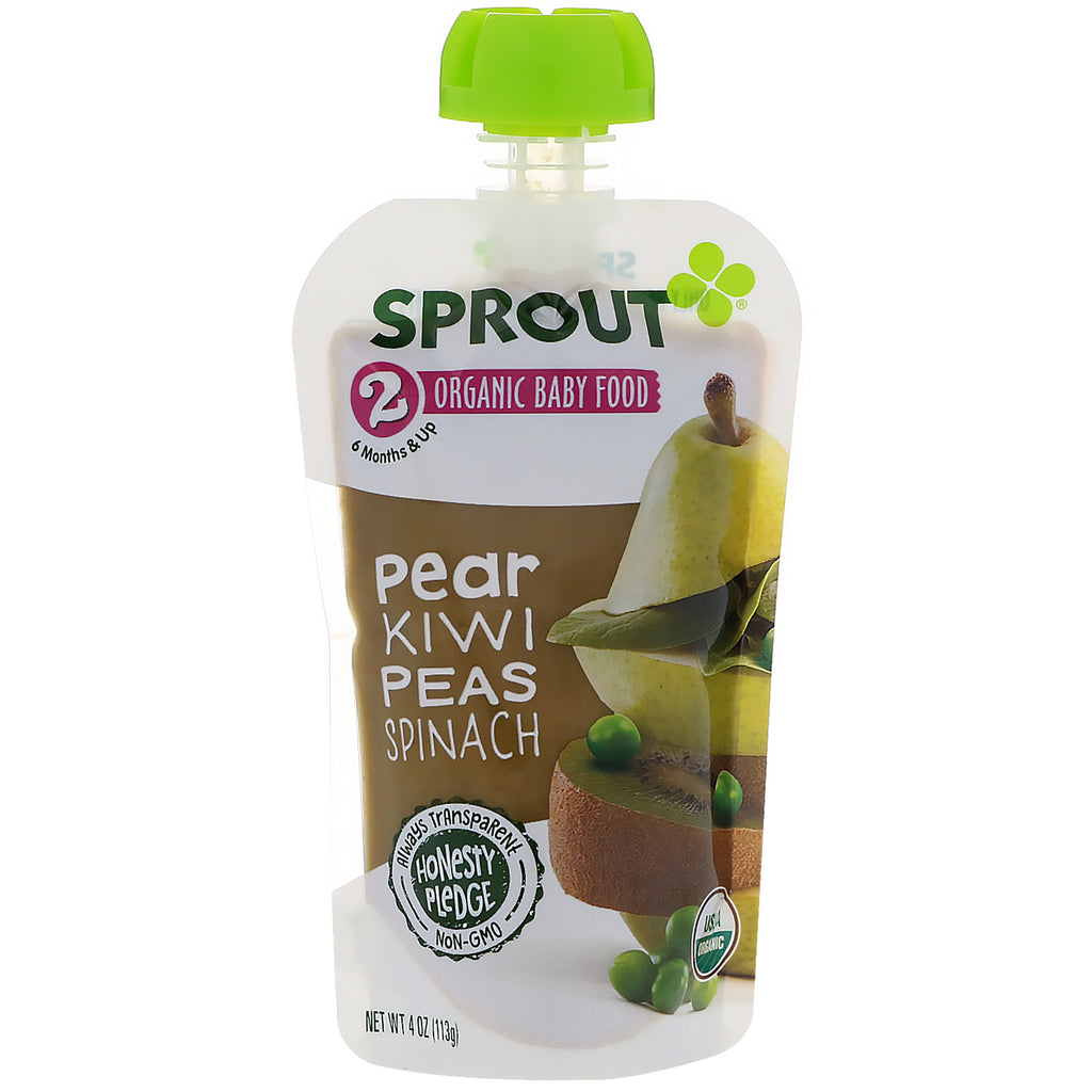 Sprout Baby Food Etapa 2 Pere Kiwi Mazăre Spanac 4 oz (113 g)