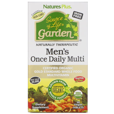 Nature's Plus, Source of Life Garden, Men's Once Daily Multi, 30 veganske tabletter