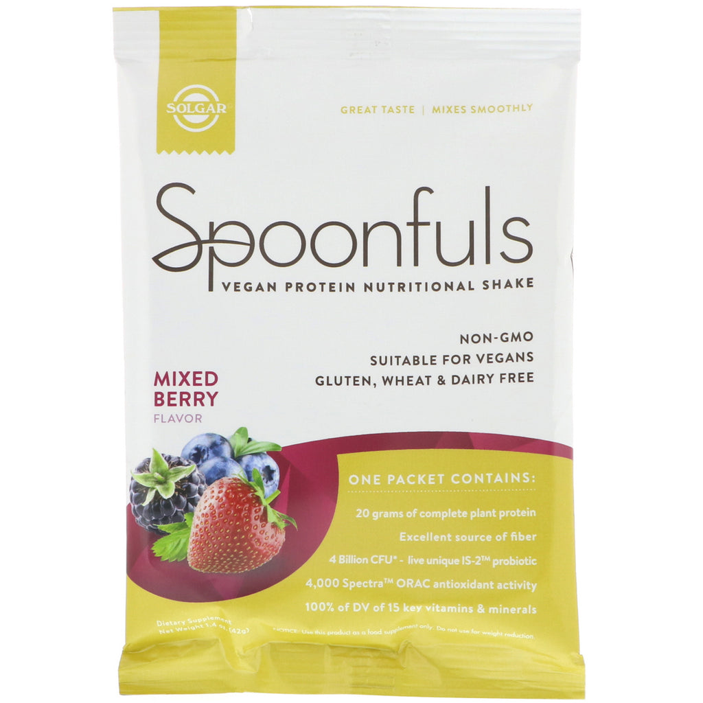 Solgar, Spoonfuls, Shake Nutricional de Proteína Vegana, Frutas Mistas, 42 g (1,4 oz)