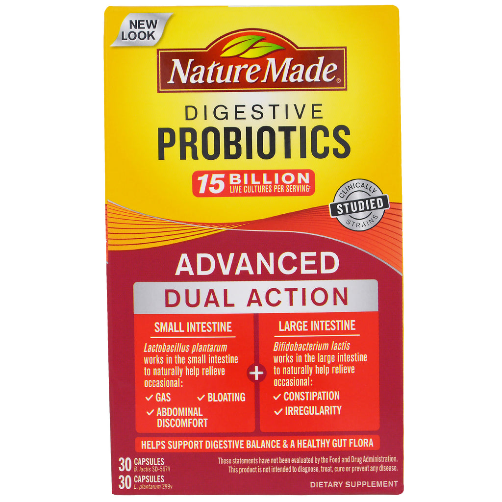 Nature Made, Digestive Probiotics, Advanced Dual Action, 60 Capsules