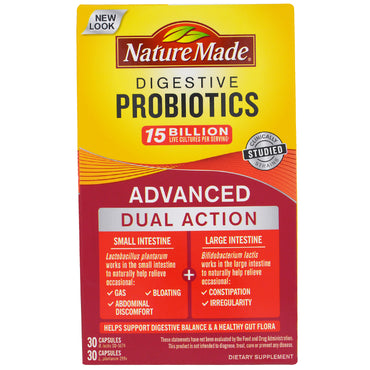 Nature Made, Probióticos digestivos, acción dual avanzada, 60 cápsulas