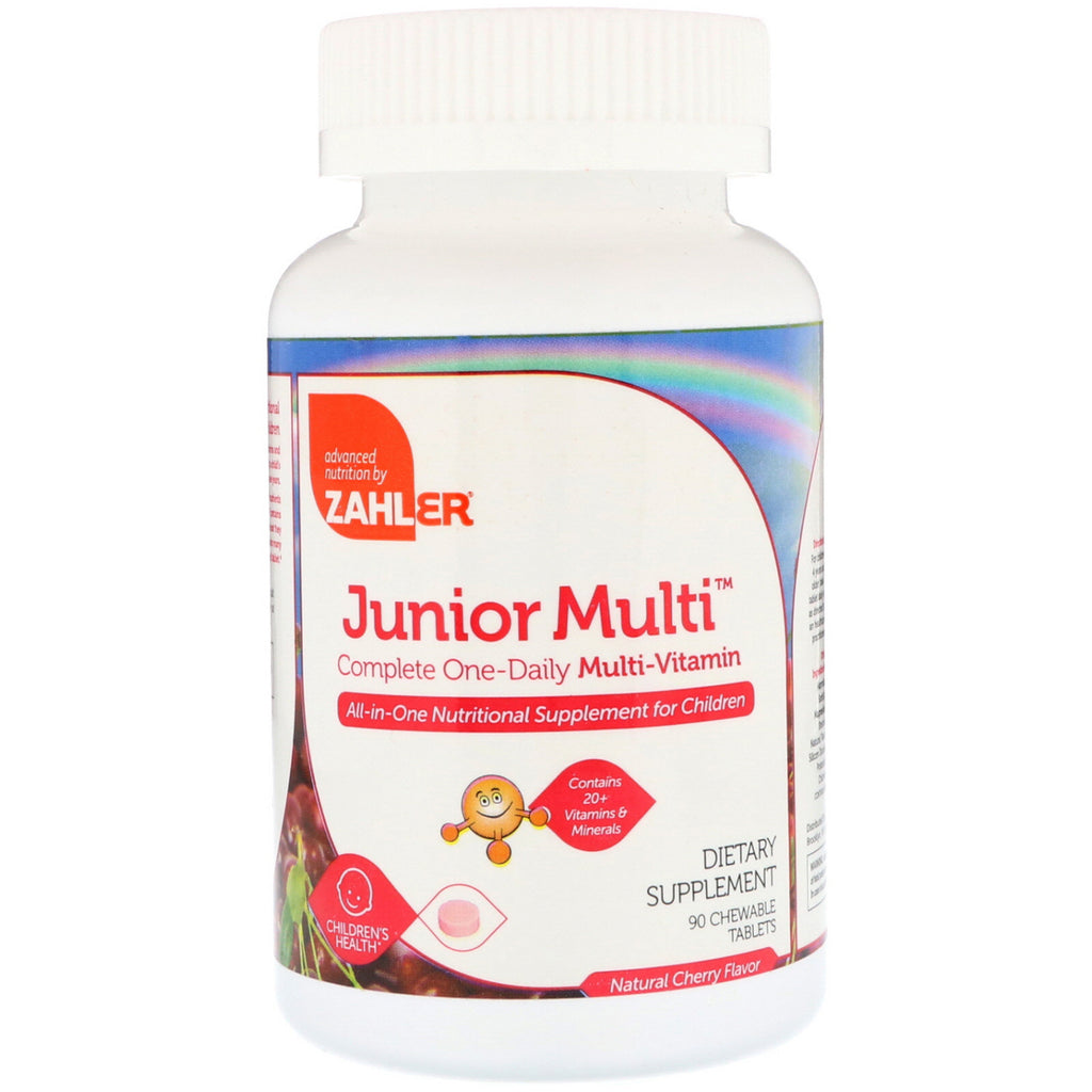 Zahler, Junior Multi، فيتامينات متعددة كاملة مرة واحدة يوميًا، نكهة الكرز الطبيعية، 90 قرصًا قابلاً للمضغ