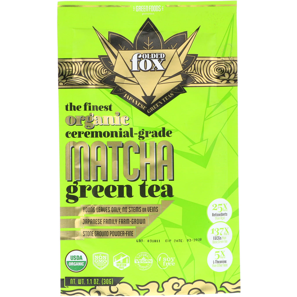 Green Foods Corporation, שועל מקופל, תה ירוק מאצ'ה, 1.1 אונקיות (30 גרם)