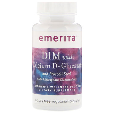 Emerita, DIM med calcium D-glucarat og broccoli frø, 60 sojafri vegetariske kapsler