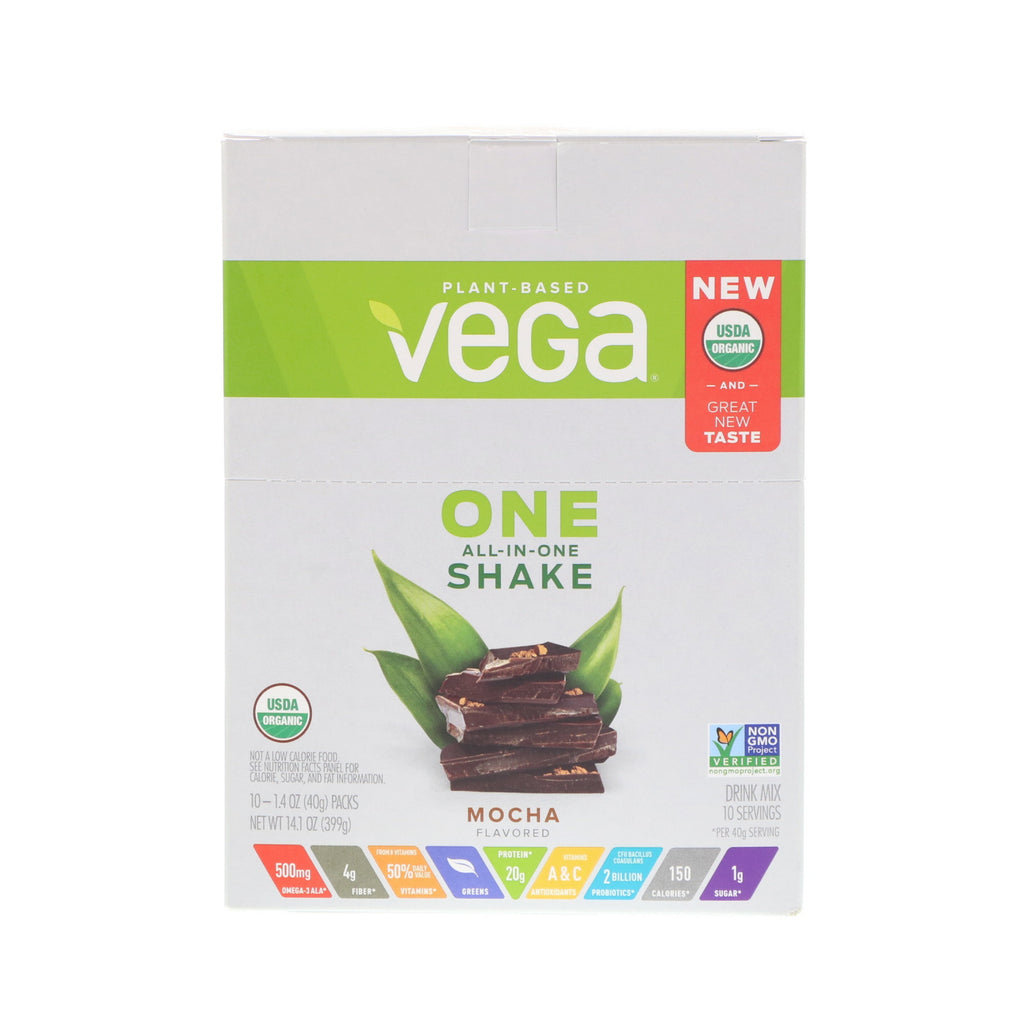 Vega, én, alt-i-ett-shake, mokka, 10 pakker, 1,4 oz (40 g) hver