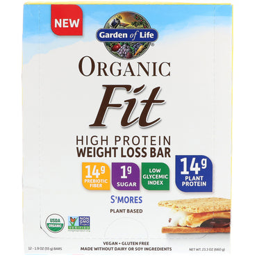 Garden of Life,  Fit, High Protein Weight Loss Bar, S'mores, 12 Bars, 1.9 oz (55 g) Each