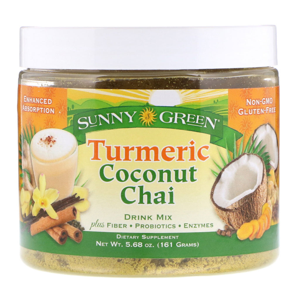 Sunny Green, amestec de băuturi cu turmeric și nucă de cocos Chai, 5,68 oz (161 g)