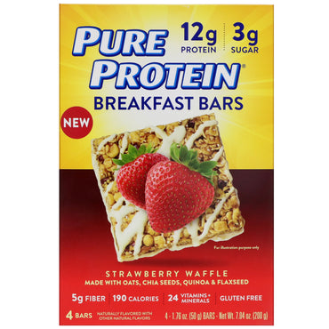 Pure Protein, Breakfast Bars, Strawberry Waffle, 4 Bars, 1.76 oz (50 g) Each