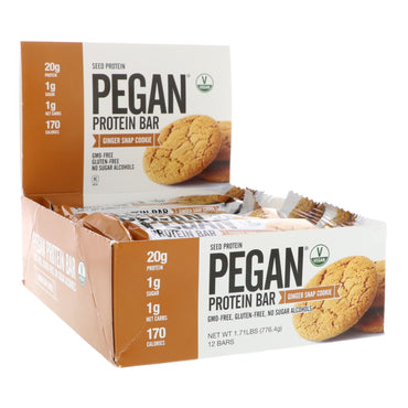 Julian Bakery, Pegan Protein Bar, Frøprotein, Ginger Snap Cookie, 12 barer, 2,28 oz (64,7 g) hver