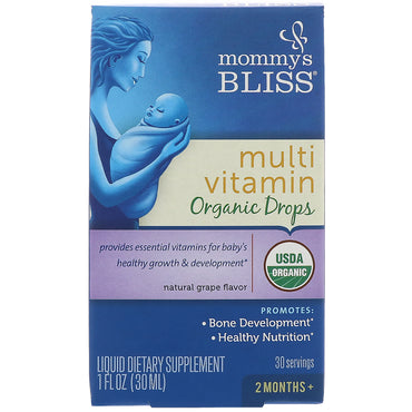 Mommy's Bliss, multivitamine, picături, 2 luni+, aromă naturală de struguri, 1 fl oz (30 ml)
