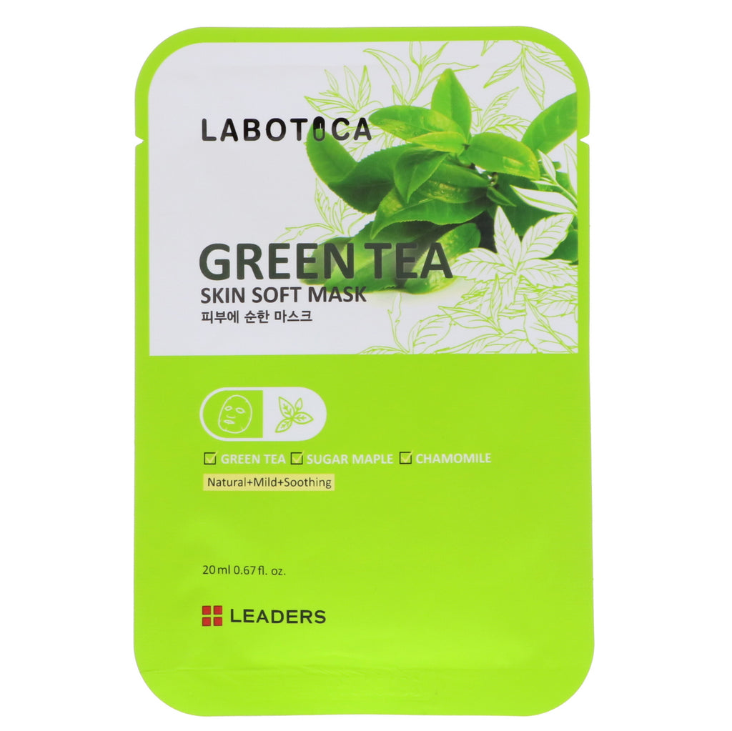 Leaders, Laborica, Masque doux pour la peau au thé vert, 1 masque, 20 ml