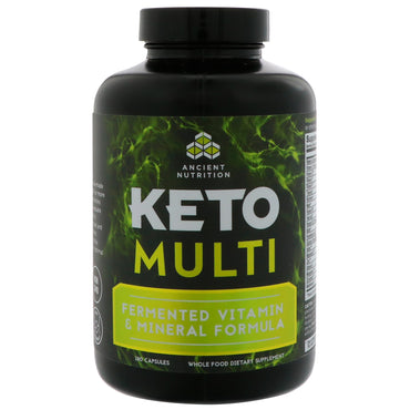 Dr. Axe / Ancient Nutrition, Keto Multi, fórmula de vitaminas y minerales fermentados, 180 cápsulas