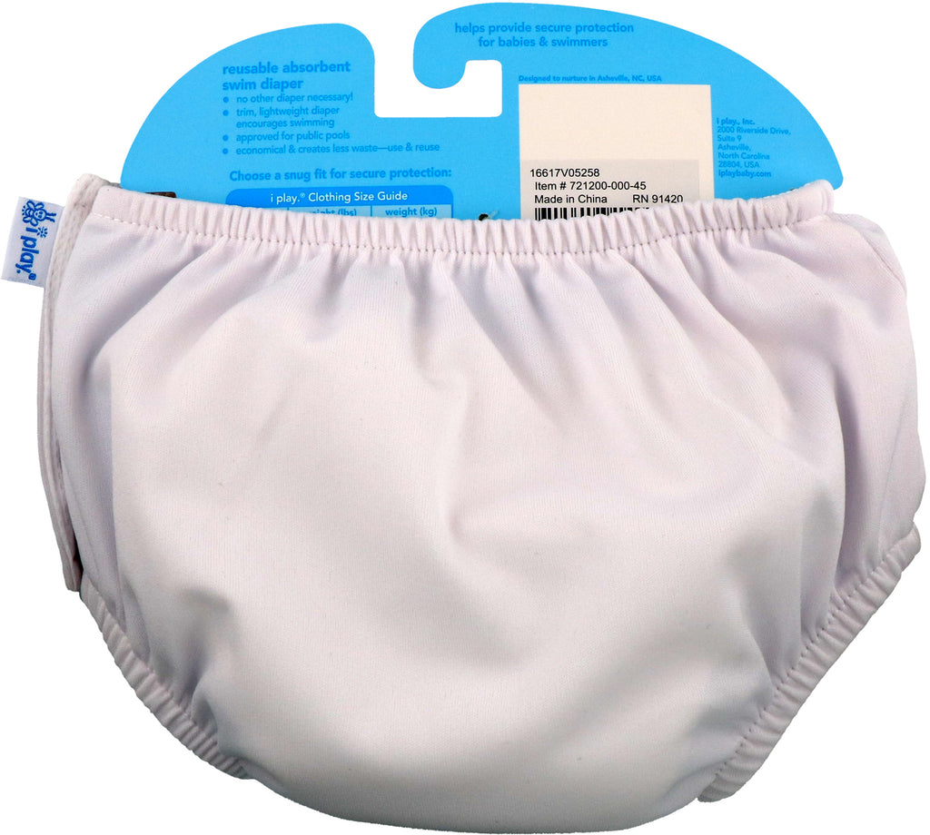 iPlay Inc., Swimsuit Diaper, Reusable & Absorbent, 24 Months, White, 1 Diaper