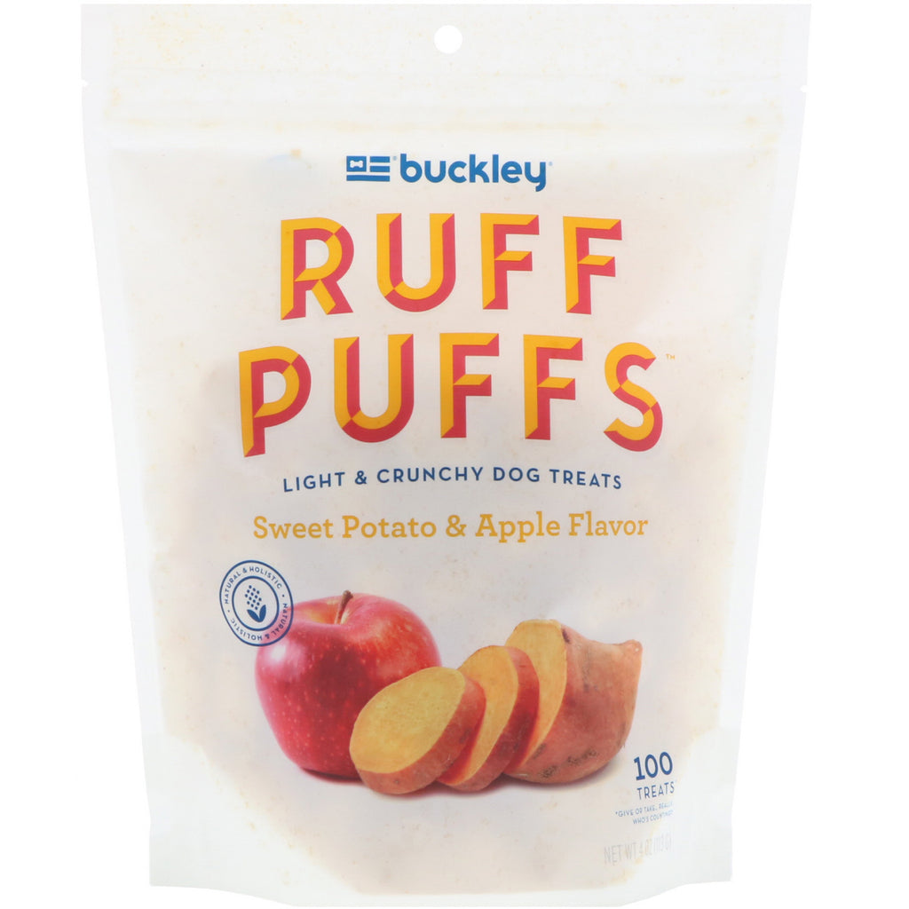 Buckley, Ruff Puffs, มันเทศและรสแอปเปิ้ล, 4 ออนซ์ (113 กรัม)