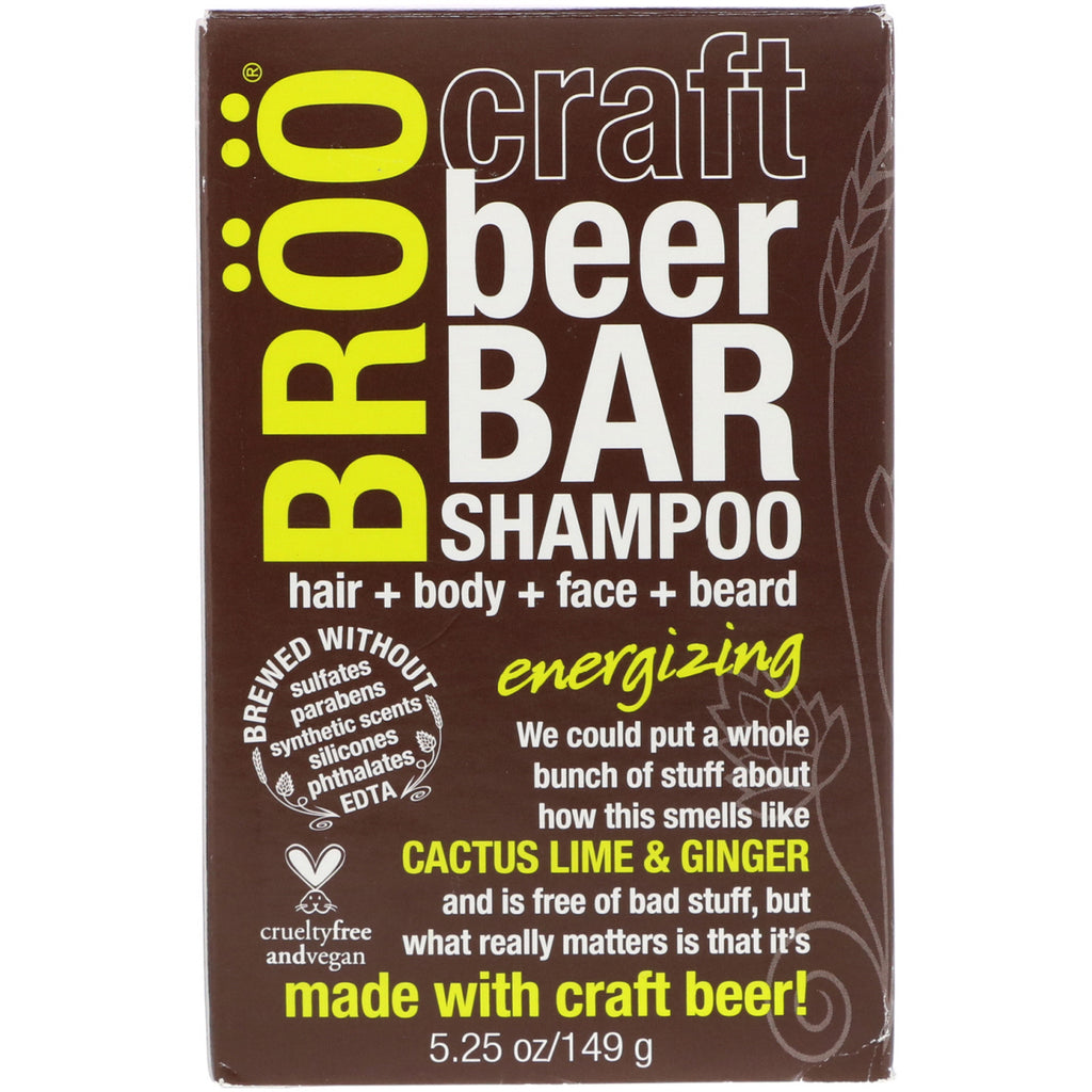 BRÖÖ, Craft Beer Bar Shampoo, energetisierend, Kaktus-Limette und Ingwer, 5,25 oz (149 g)