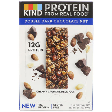 KIND Bars, barras de proteína, nuez de chocolate amargo doble, 12 barras, 1,76 oz (50 g) cada una