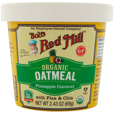 Bob's Red Mill Oatmeal Cup Ananas Kokosnøtt med Lin og Chia 2,43 oz (69 g)