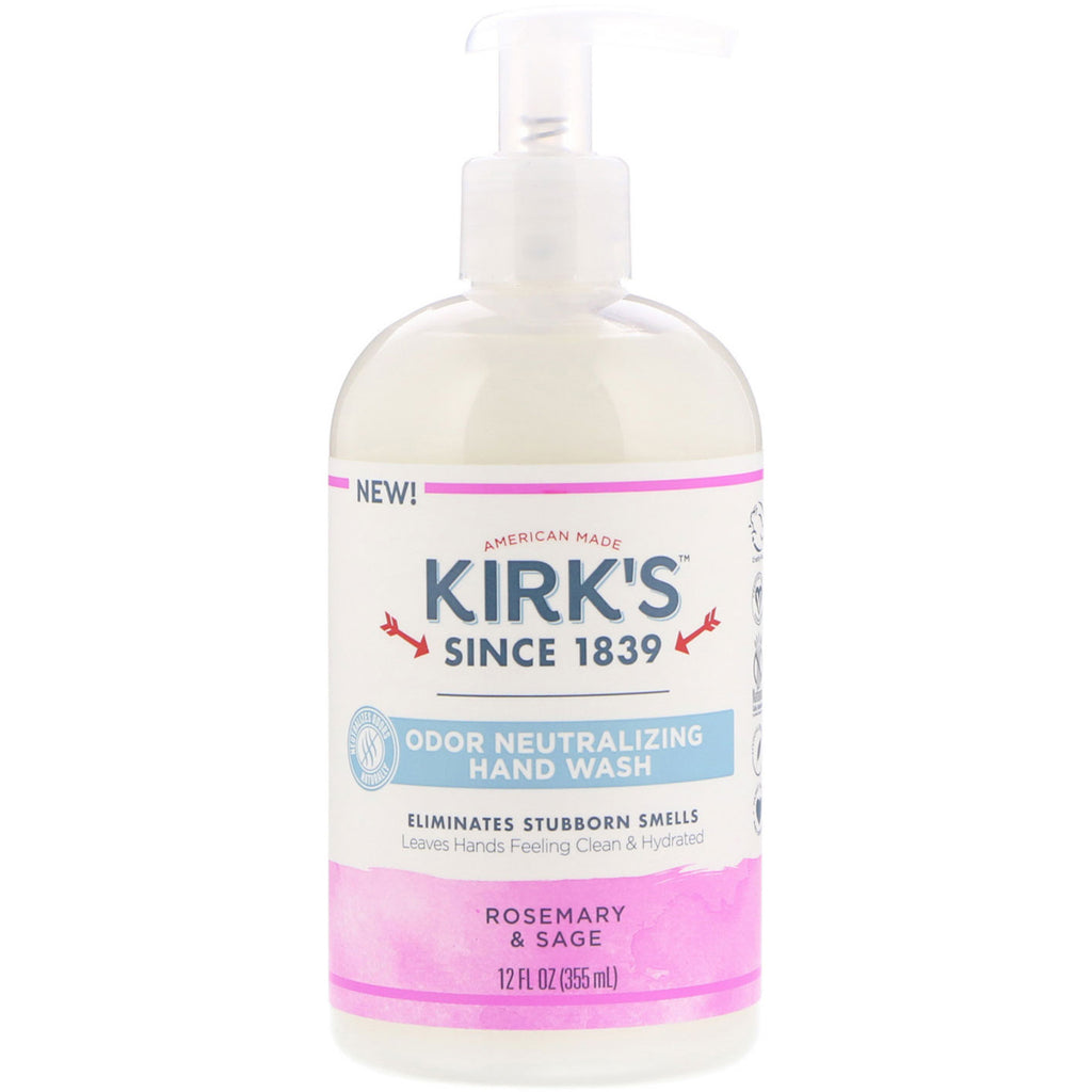 Kirk's, Sabonete Líquido para Mãos Neutralizante de Odores, Alecrim e Sálvia, 355 ml (12 fl oz)