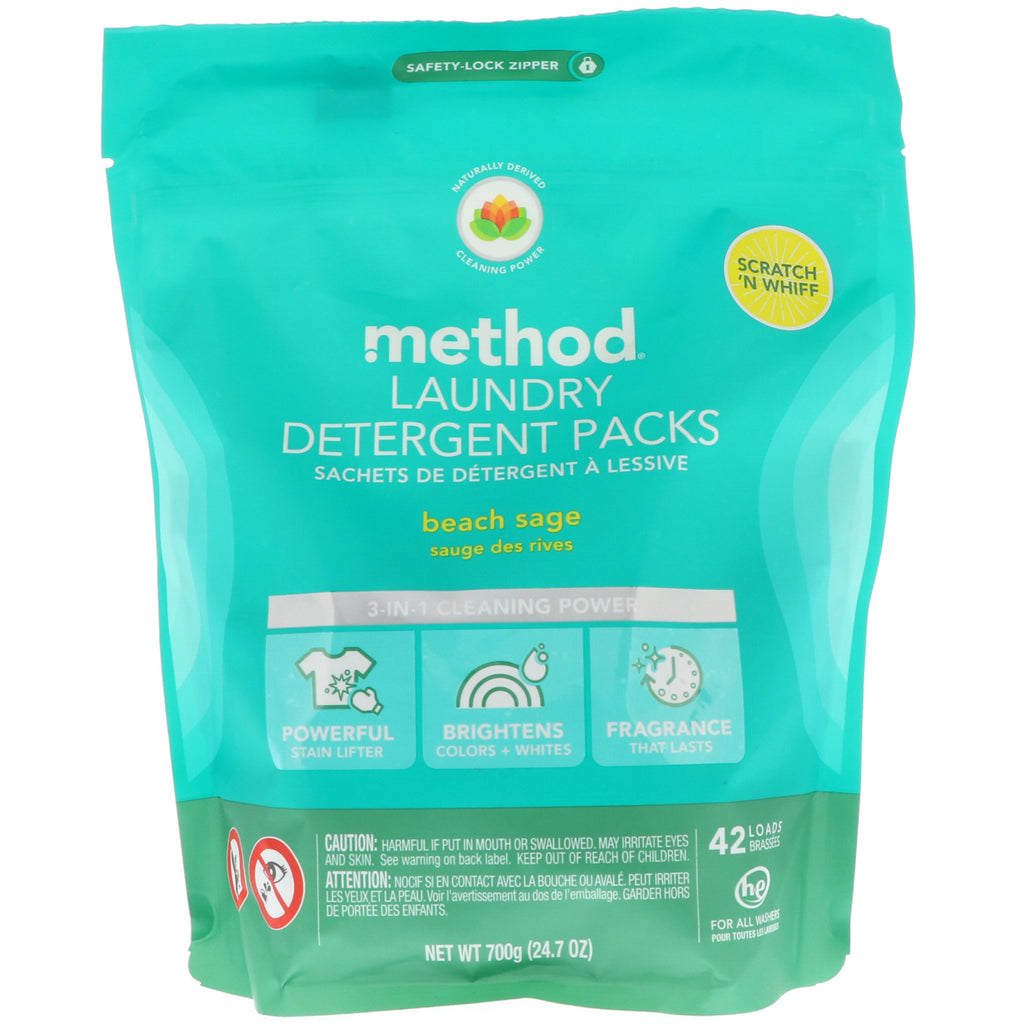 Method, Laundry Detergent Packs, Beach Sage, 42 Loads, 24.7 oz (700 g)