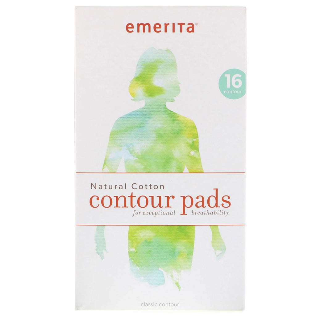 Emerita, natuurlijke katoenen contourpads, 16 pads