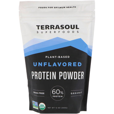 Terrasoul Superfoods, plantebasert proteinpulver, uten smak, 12 oz (340 g)