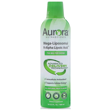 Aurora Nutrascience, Ácido R-alfa lipoico megaliposomal, sabor a fruta totalmente natural, 750 mg, 16 fl oz (480 ml)