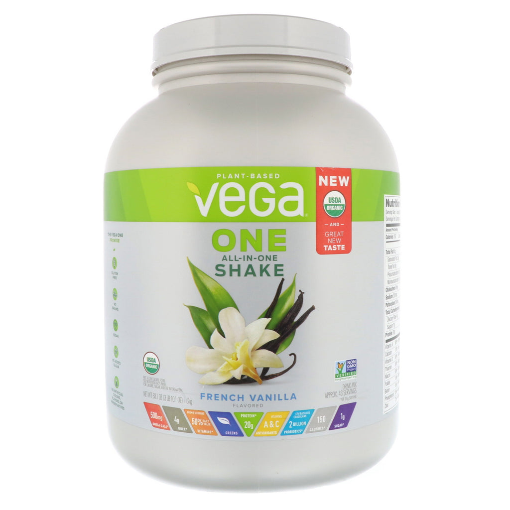 Vega, One, Shake All-In-One, Francuska Wanilia, 3 funty (1,6 kg)