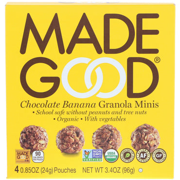 MadeGood, Granola Minis, chocolate y plátano, 4 sobres, 0,85 oz (24 g) cada una