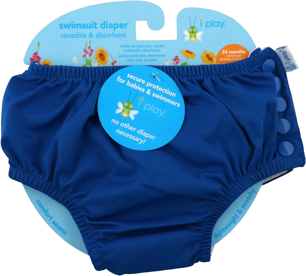 iPlay Inc., حفاضات ملابس السباحة، قابلة لإعادة الاستخدام وذات قدرة على الامتصاص، 24 شهرًا، أزرق ملكي، حفاضة واحدة