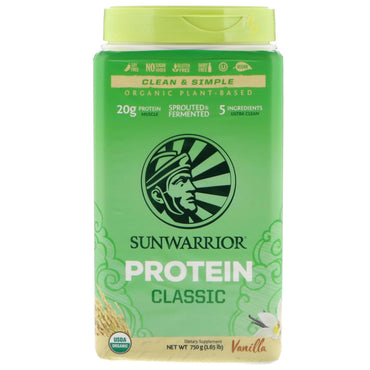 Sunwarrior, proteină clasică, pe bază de plante, vanilie, 1,65 lb (750 g)
