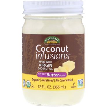 Now Foods, Ellyndale Naturals, Infusiones de coco, Sabor a mantequilla no láctea, 12 fl oz (355 ml)