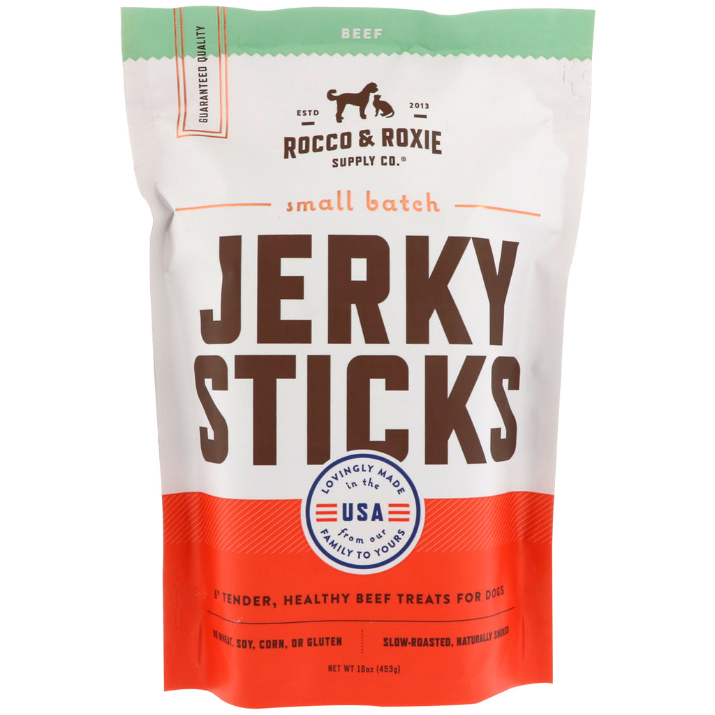Rocco & Roxie, Jerky Sticks, pentru câini, carne de vită, 16 oz (453 g)